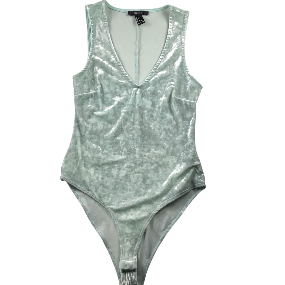 Velvet Tank Bodysuit Light Green Small